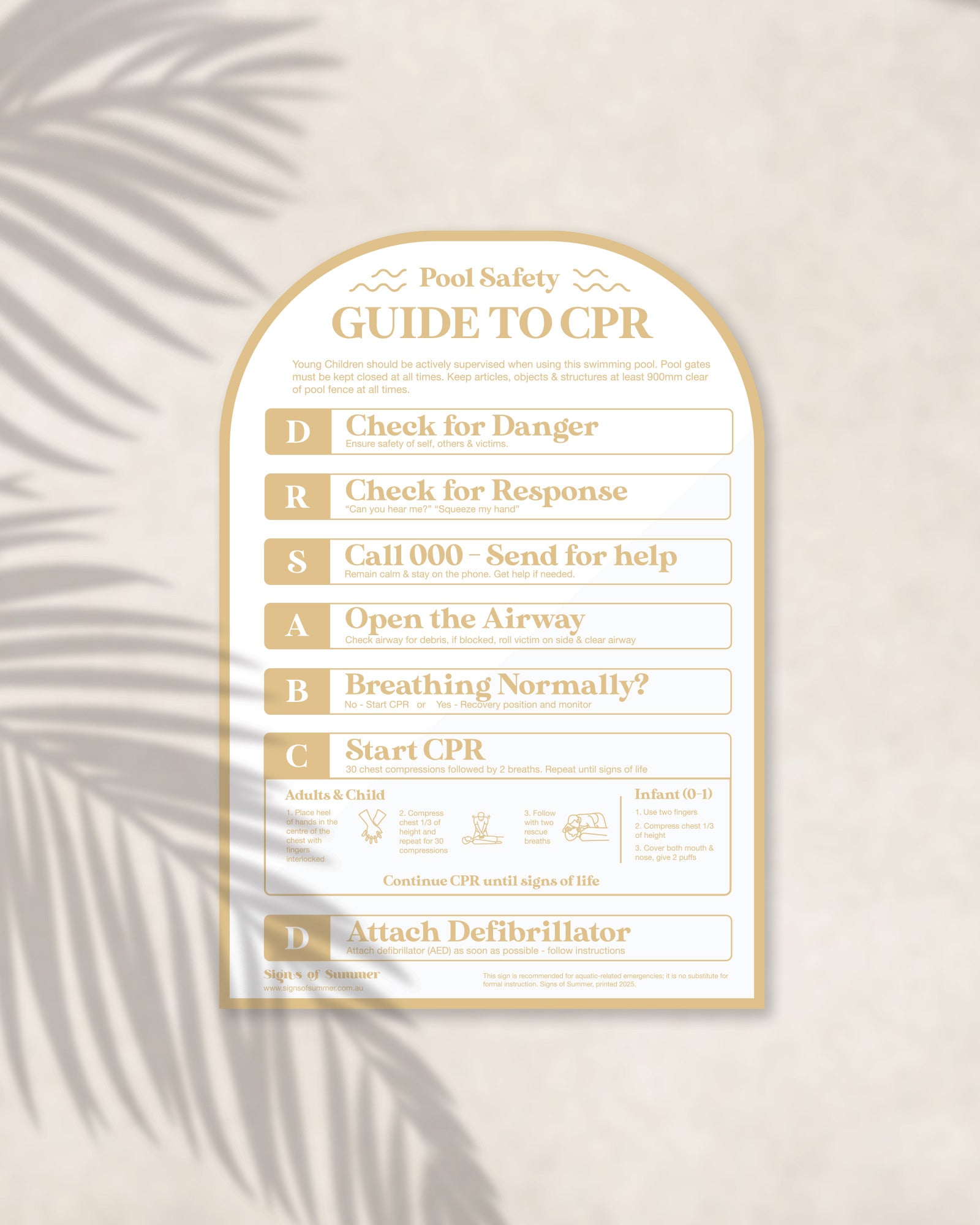 Sandy Taupe Arch Pool CPR Sign