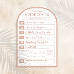Arch shaped Guide to CPR Sign in Piglet colour (pale/dusty pink) – Australian outdoor pool signage