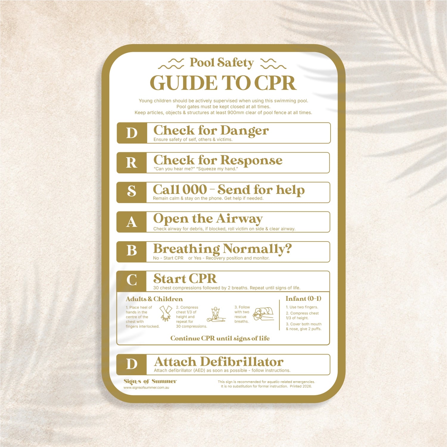 Curved Edge CPR Guide Pool Sign