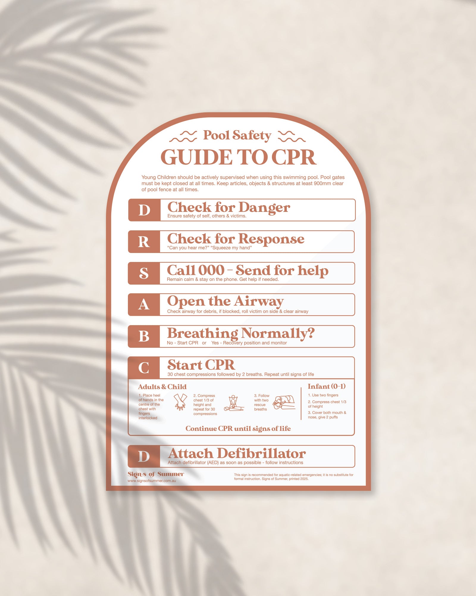 Terracotta Chip Arch Pool CPR Sign