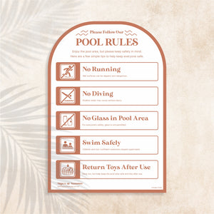 Arch shaped Pool Safety Sign in Terracotta colour – Australian outdoor pool signage