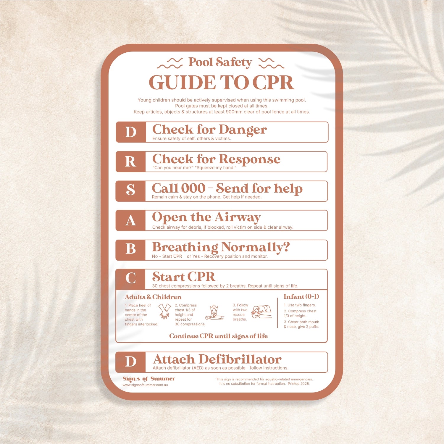 Curved Edge CPR Guide Pool Sign