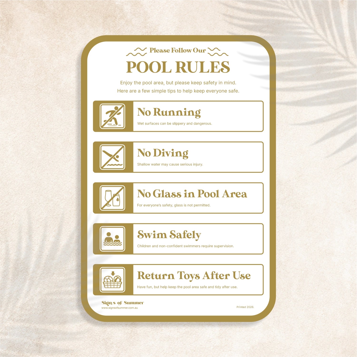 Curved Edge Pool Safety Sign